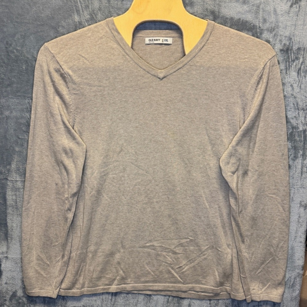2191 | Old Navy Mens XXL Taupe V Neck Sweater 100% Cotton Long Sleeve Pullover
